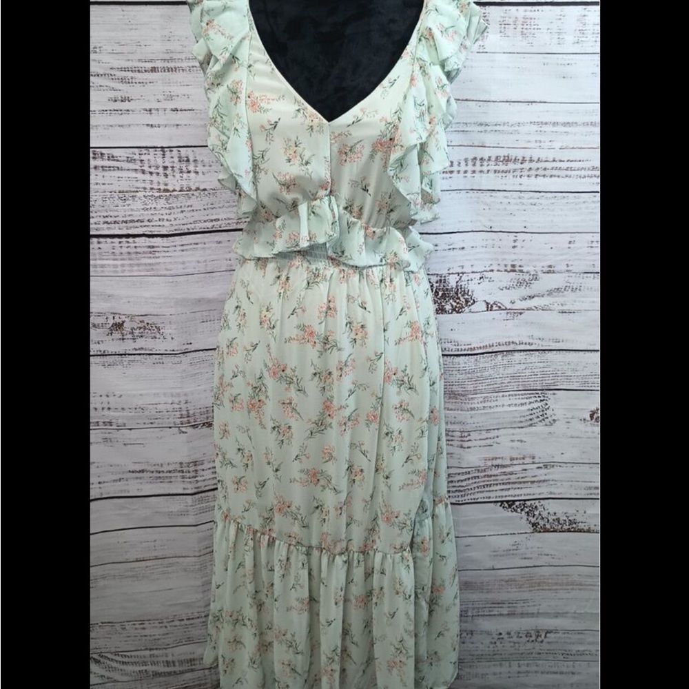 Black Tape Floral Midi Dress - Mint Green Size Medium